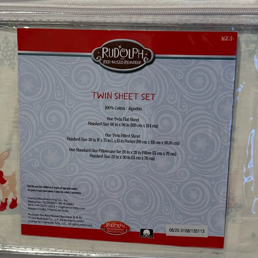 Rudolph The Red Nosed Reindeer Twin Sheet Set - New in Package